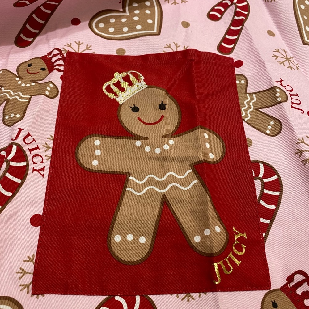 Juicy Couture Pink/Red Gingerbread Man Printed Cotton Twill Apron - Picture 4 of 6